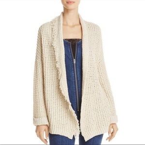 Free People I'll be around Strick Elfenbein Fransen Akzent offener Cardigan Pull